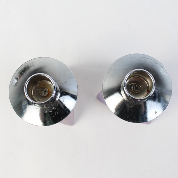 Set Of 2 All For Sun Metal Taper Candle Holders Pink Frosted Glass Base 