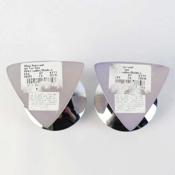 Set Of 2 All For Sun Metal Taper Candle Holders Pink Frosted Glass Base 