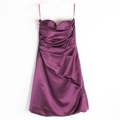 Purple Satin A-Line Prom Dress Strapless Women's Size XS