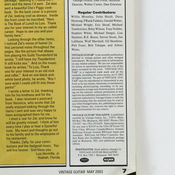 Vintage Guitar Magazine May 2003: Gary Moore, Richard Lloyd, Henry Gross