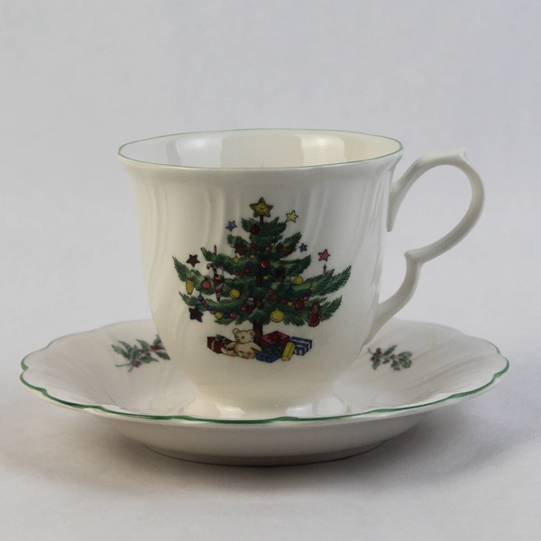 Nikko Happy Holidays Porcelain Footed Cup And Saucer Christmas Tree