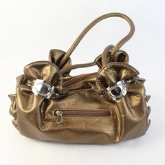 Brown Faux Leather Women's Shoulder Bag Purse With Silver-Toned Accents