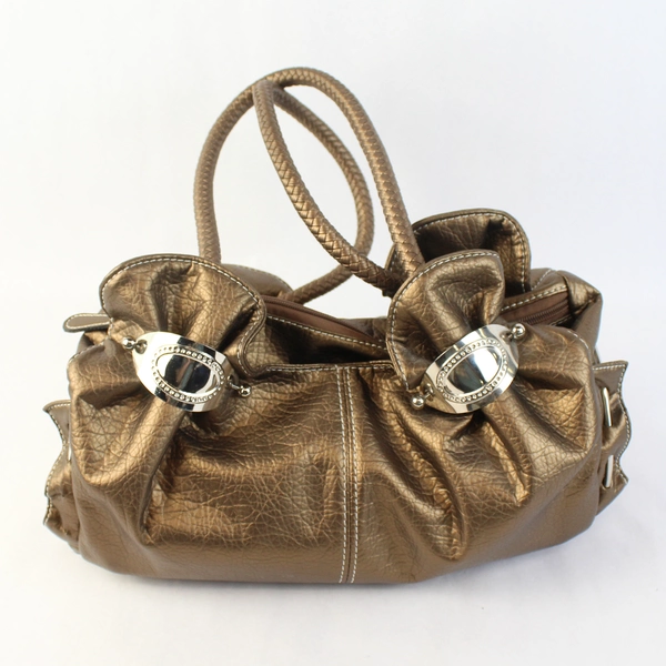 Brown Faux Leather Women's Shoulder Bag Purse With Silver-Toned Accents