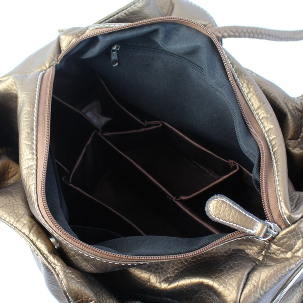 Brown Faux Leather Women's Shoulder Bag Purse With Silver-Toned Accents