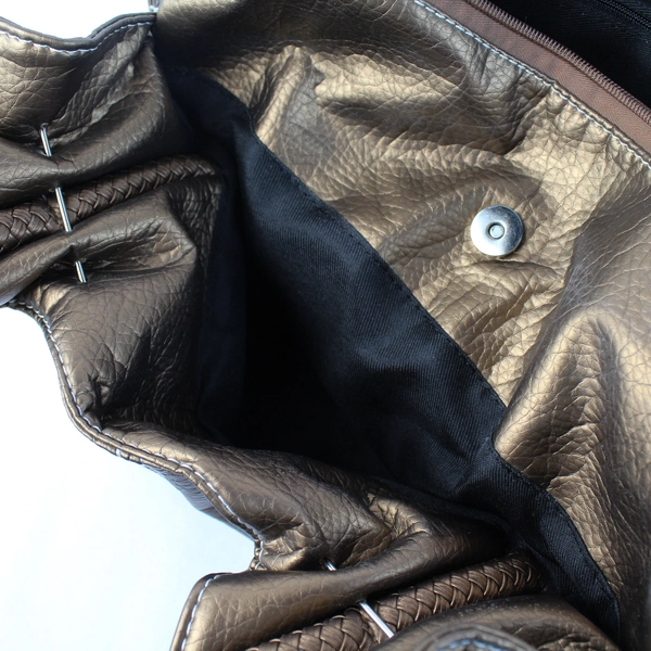 Brown Faux Leather Women's Shoulder Bag Purse With Silver-Toned Accents