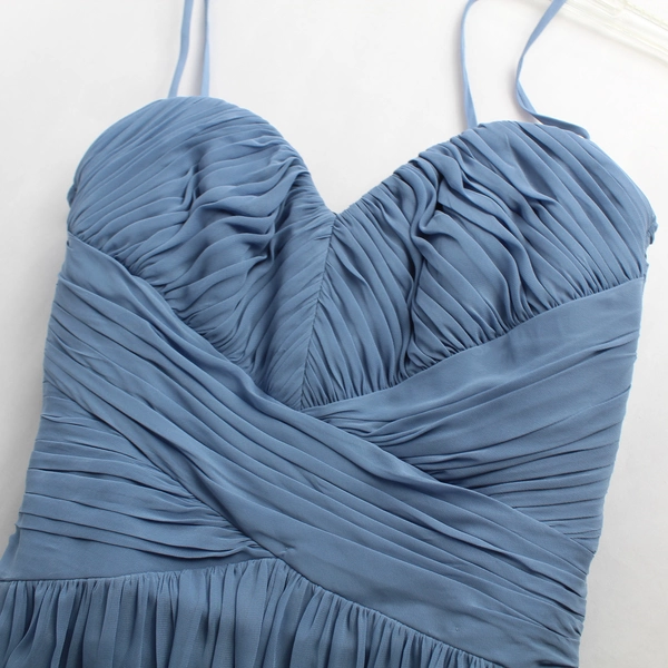 Dessy Collection Chiffon Gown Mist Blue Spaghetti Strap Women's Size 4L Formal