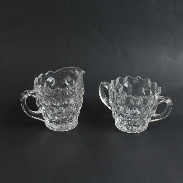 Vintage Fostoria Glass American Block Optic Creamer and Sugar Bowl Set