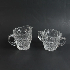 Vintage Fostoria Glass American Block Optic Creamer and Sugar Bowl Set