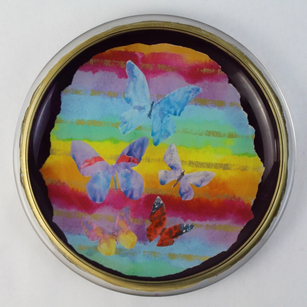 2000 Hand Crafted Decoupage Glass Plate Butterfly Pattern 9.25"