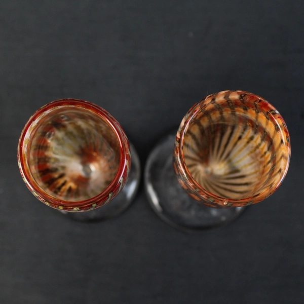 Set of 2 Signed Orange Glass Champagne Flutes 5 1/2"