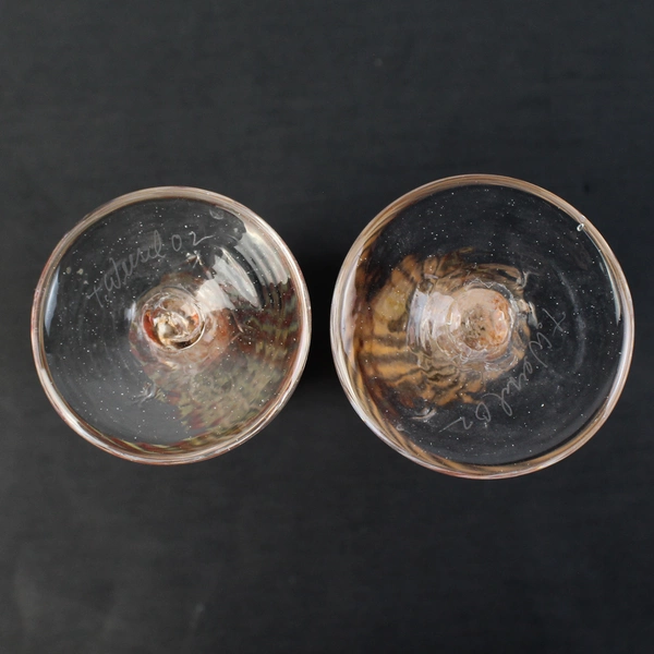 Set of 2 Signed Orange Glass Champagne Flutes 5 1/2"