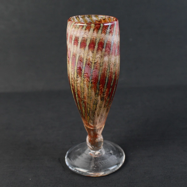 Set of 2 Signed Orange Glass Champagne Flutes 5 1/2"