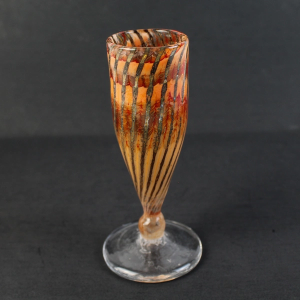 Set of 2 Signed Orange Glass Champagne Flutes 5 1/2"