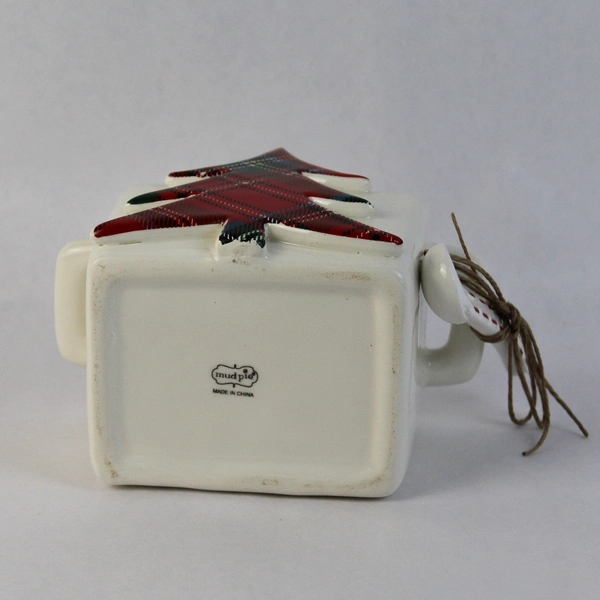 Mud Pie Plaid Christmas Tree Ceramic Sugar Bowl With Spoon