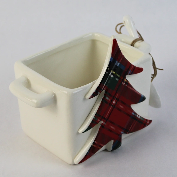 Mud Pie Plaid Christmas Tree Ceramic Sugar Bowl With Spoon
