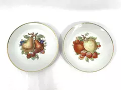 Lot of 2 Vintage 8" Porcelain Plates with Fruit Design & Gold Rim Decor