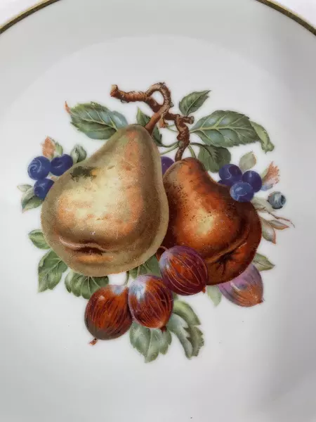 Lot of 2 Vintage 8" Porcelain Plates with Fruit Design & Gold Rim Decor