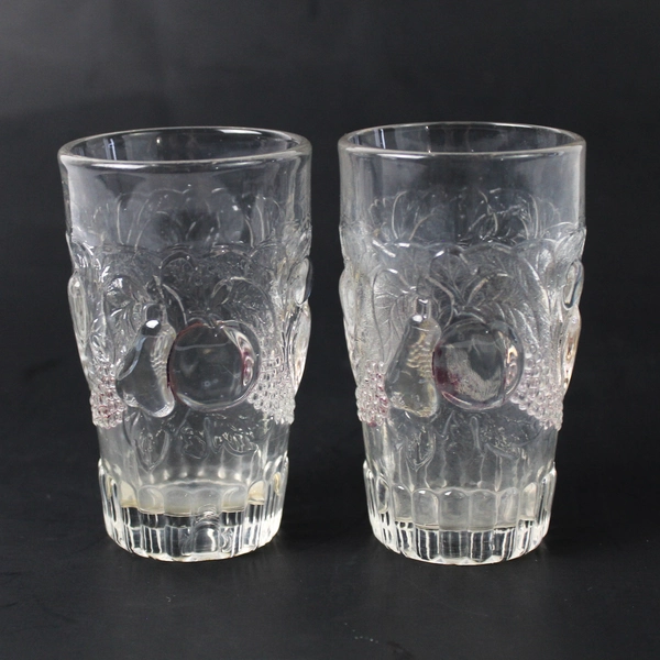 Set of 2 Vintage Westmoreland Della Robbia Embossed Glass Tumblers 3.75"