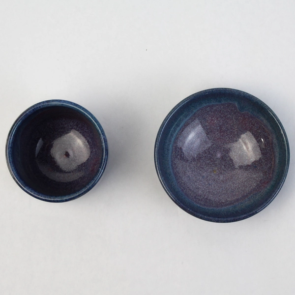 Blue and Purple Pottery Cup and Matching Bowl Set 