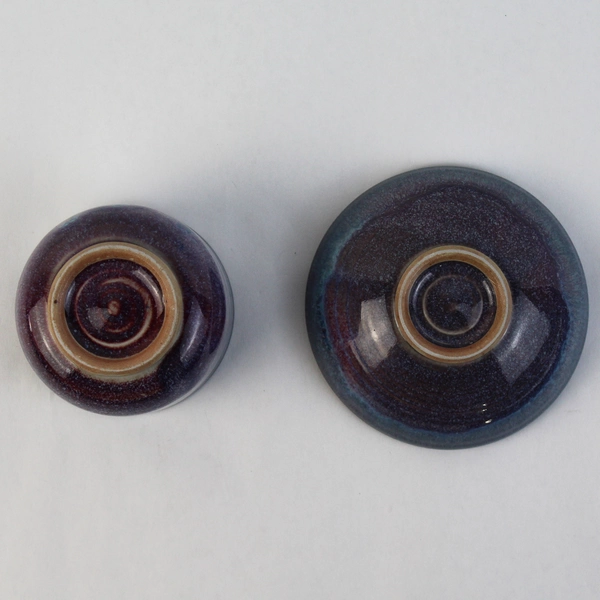 Blue and Purple Pottery Cup and Matching Bowl Set 