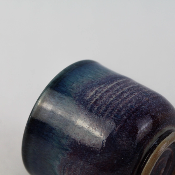 Blue and Purple Pottery Cup and Matching Bowl Set 