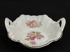 Vintage Gerold Porzellan Bon Bon Bowl GDR2 Pink Roses Gold Trim 5.75"