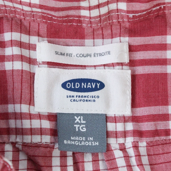Old Navy XL Slim Fit Red White Plaid Dress Shirt Long Sleeve Good Condition