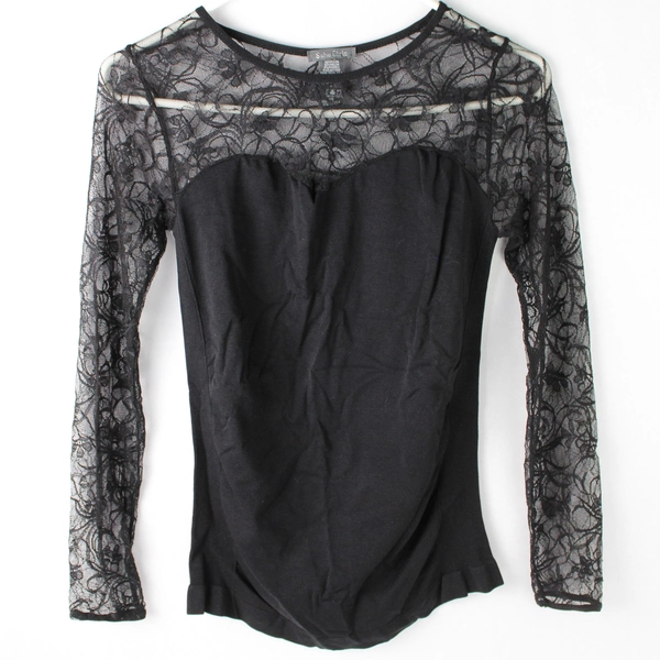 Soho Girls Black Long Mesh Sleeve Stretchy Shirt Women's One Size