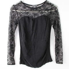 Soho Girls Black Long Mesh Sleeve Stretchy Shirt Women's One Size