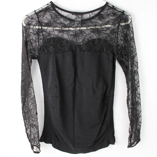 Soho Girls Black Long Mesh Sleeve Stretchy Shirt Women's One Size