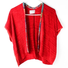 Audrey Legatowicz Red Handwoven Multicolor Trim Shawl Women's One Size