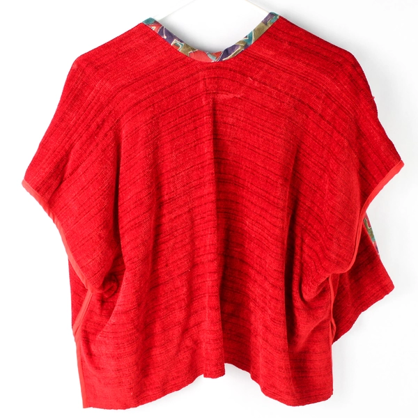 Audrey Legatowicz Red Handwoven Multicolor Trim Shawl Women's One Size