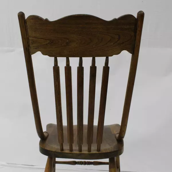 Set of 3 Antique Press Back Solid Oak Dining Side Chairs