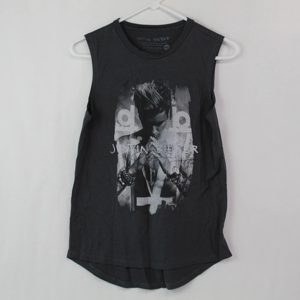Justin Bieber Graphic Sleeveless Tank Top Women's Charcoal Gray Size M