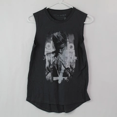 Justin Bieber Graphic Sleeveless Tank Top Women's Charcoal Gray Size M