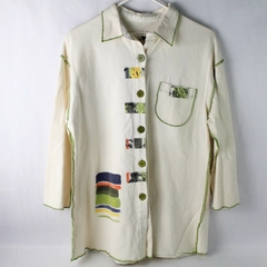Produce Company White Multicolor Design Button Up Stitch Accents Women's Small