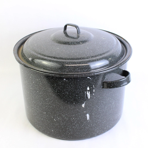 Gray Speckled Enamel Steel Graniteware Stock Pot with Lid 20 Qt Large