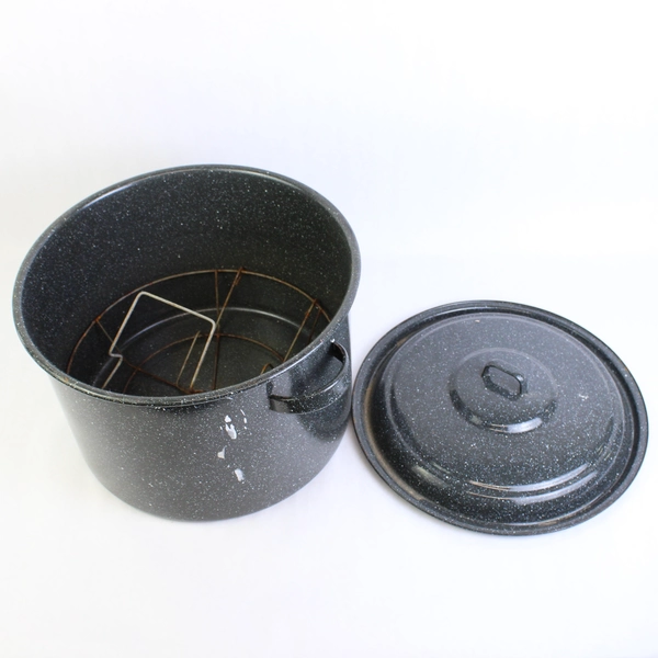 Gray Speckled Enamel Steel Graniteware Stock Pot with Lid 20 Qt Large