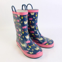 Western Chief Farmer Girl Blue Pink Rain Boots Size 2 Kids Galoshes Waterproof