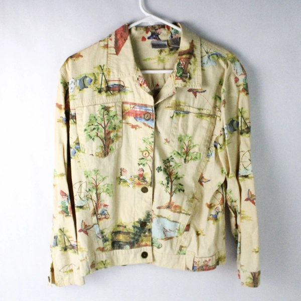 Chico's Yellow Button Up Multi Design Women's Size 1