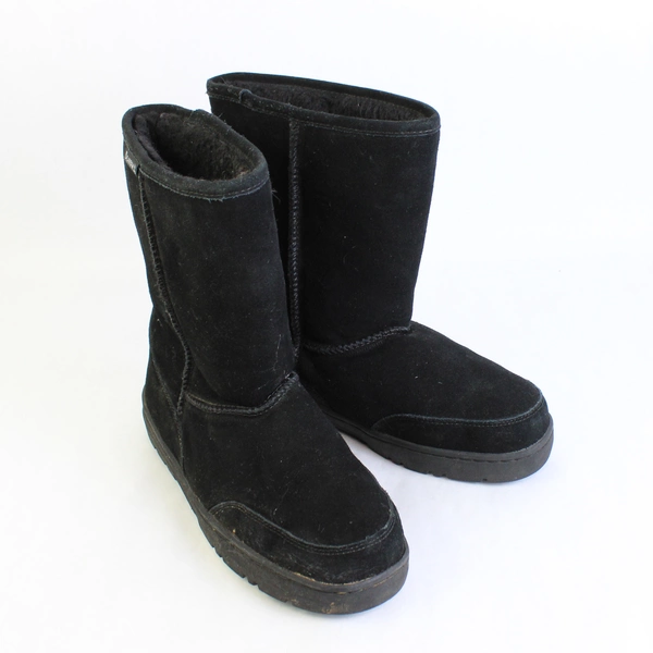 BEARPAW Women's Natural II Black Cow Suede Wool Lining Winter Boots Size 9/10