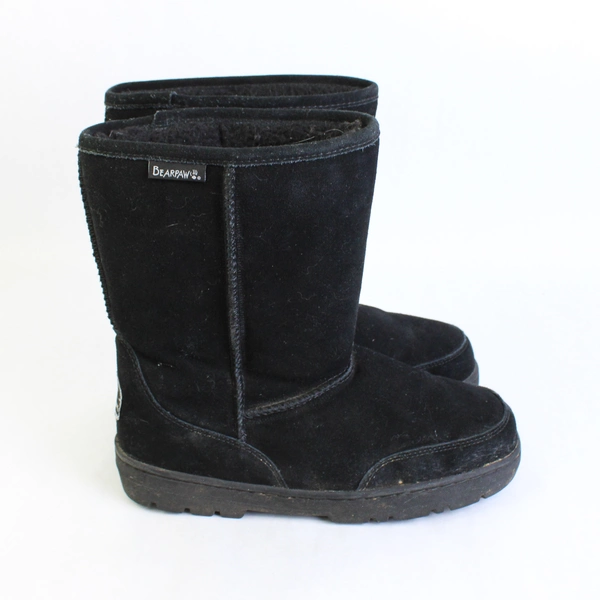 BEARPAW Women's Natural II Black Cow Suede Wool Lining Winter Boots Size 9/10