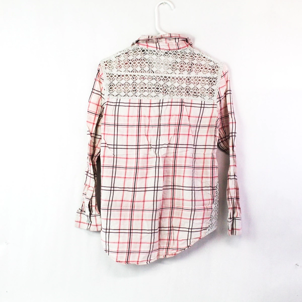 Bethany Mota Women's Pink Plaid Button Up Shirt With Crochet Accents Size S