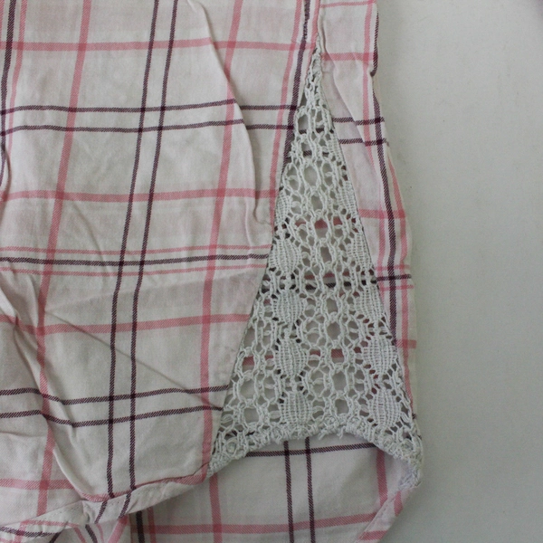 Bethany Mota Women's Pink Plaid Button Up Shirt With Crochet Accents Size S