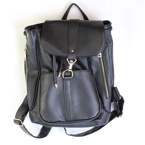 Unbranded Women's Black Faux Leather Travel Backpack Rucksack Bag