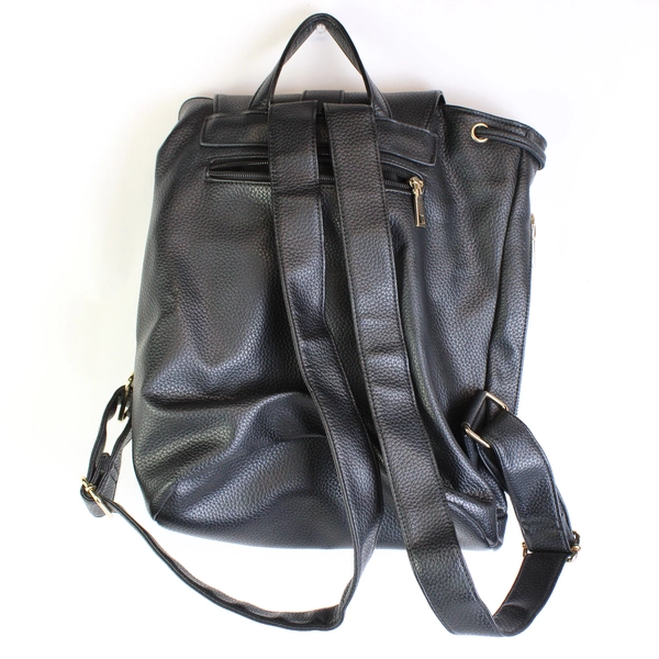 Unbranded Women's Black Faux Leather Travel Backpack Rucksack Bag