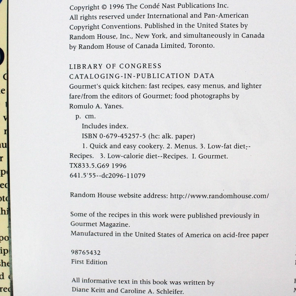 Lot of 2 Gourmet Cookbooks: Quick Kitchen & The Best of Gourmet 1998 HC