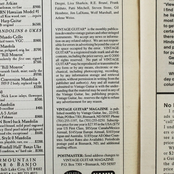 Vintage Guitar Music Magazine April 2001 Slash Derek Trucks Joe Pass