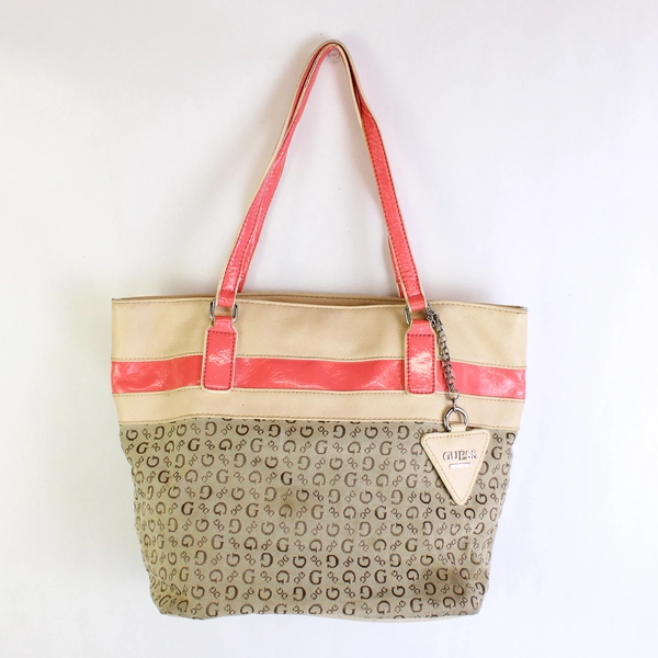 GUESS Medium Cream Pink Tote Bag Shoulder Handbag Women's Purse