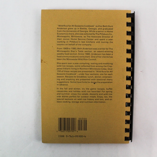 Wild Rice For All Seasons Cookbook Beth Anderson 9th Printing 1988 PB